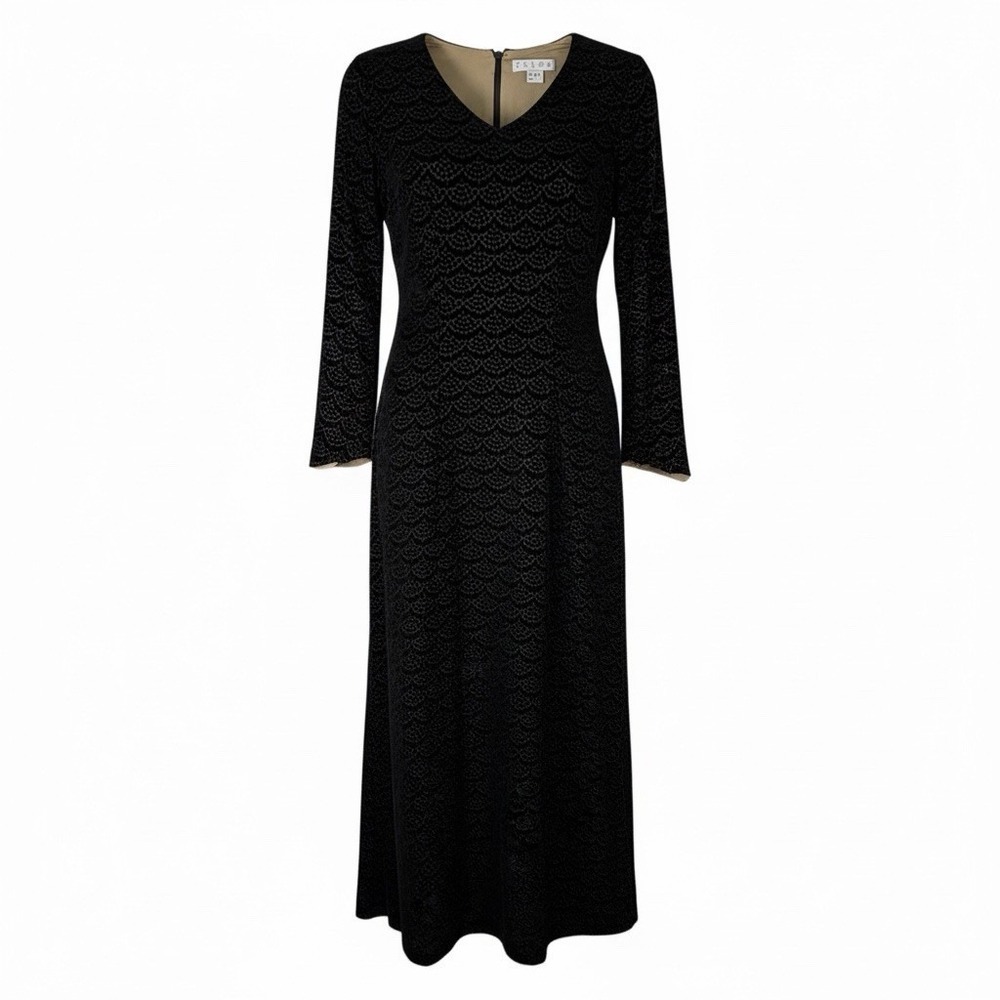 VTG Zelda Crushed Velvet Dress Sz 4 Black Tapestry Long‎ Sleeve Elegant Maxi 90s